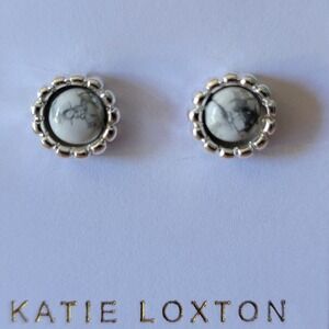 Katie Loxton Stud Earrings Silver Tone Stone‎ Cabochon Flower Studs